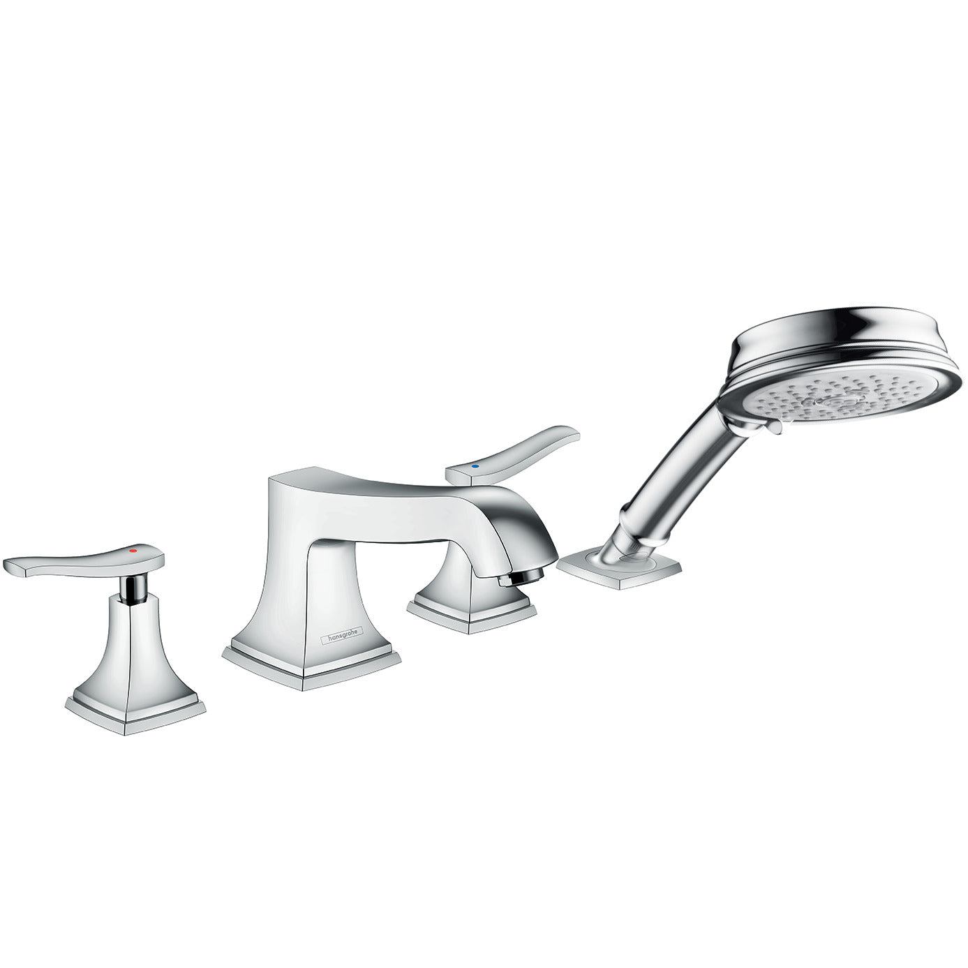 HANSGROHE 31441001 Metropol Classic 4-Hole Roman Tub Set Trim with Lever Handles and 1.8 GPM Handshower - Chrome