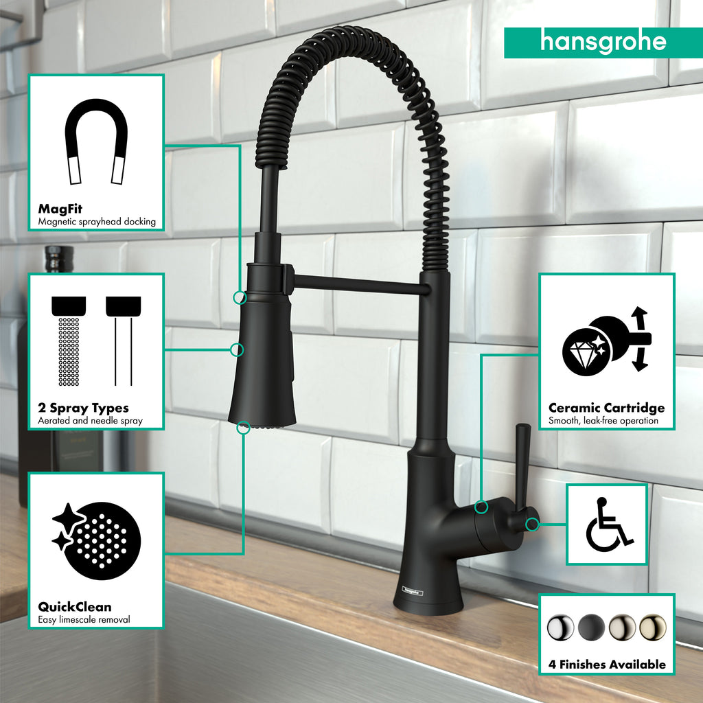 HANSGROHE 04792670 Joleena Semi-Pro Kitchen Faucet, 2-Spray, 1.75 GPM - Matte Black