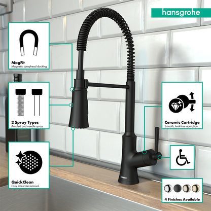HANSGROHE 04792670 Joleena Semi-Pro Kitchen Faucet, 2-Spray, 1.75 GPM - Matte Black