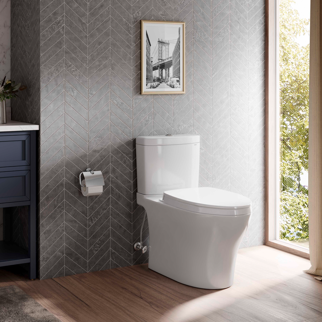 TOTO MS446124CEMFN#51 Aquia Iv Two-Piece Elongated Dual Flush 1.28 And 0.9 Gpf Universal Height Toilet - Ebony