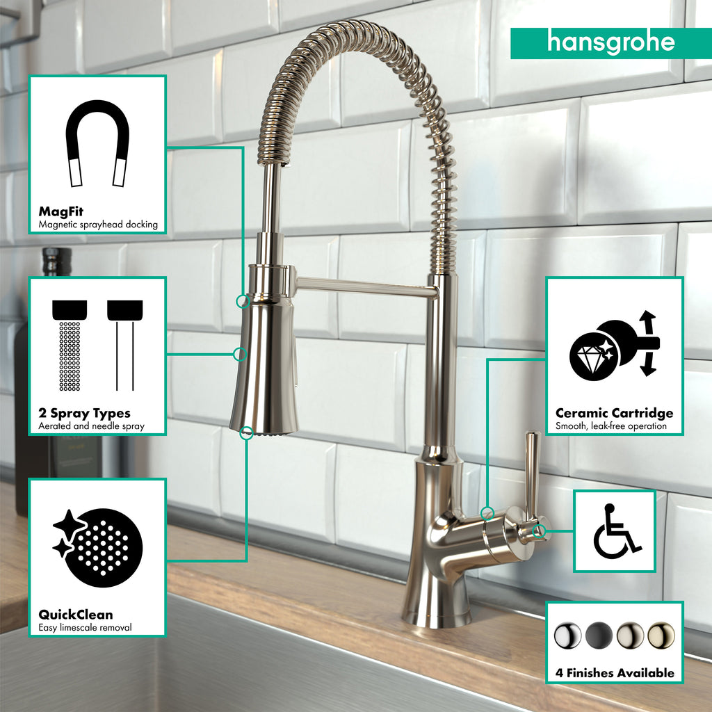 HANSGROHE 04792830 Joleena Semi-Pro Kitchen Faucet, 2-Spray, 1.75 GPM - Polished Nickel