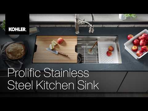 KOHLER K-23652-NA Prolific 44" Undermount Single-Bowl Workstation Kitchen Sink - Stainless Steel