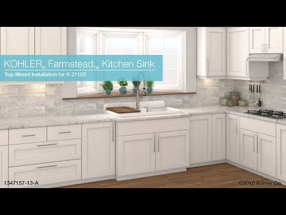 KOHLER K-21103-2HP5-0 Farmstead 45" top-/wall-mount single-bowl workstation farmhouse kitchen sink - White