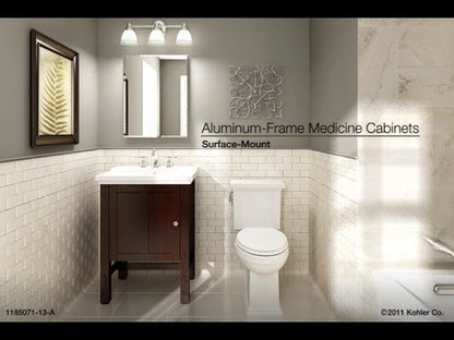 KOHLER K-3073-NA Archer 20" W x 31" H aluminum single-door medicine cabinet, beveled edges