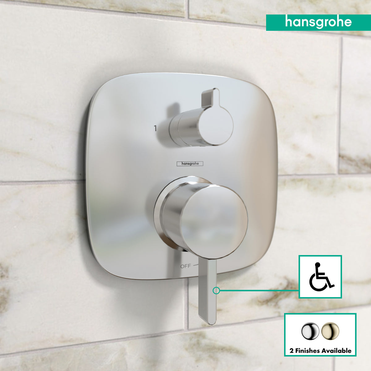 HANSGROHE 15864001 Ecostat Pressure Balance Trim Square with Diverter - Chrome