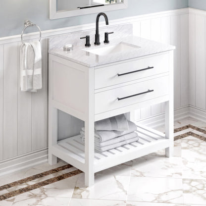 JEFFREY ALEXANDER VKITWAV36WHWCR 36" White Wavecrest Vanity, White Carrara Marble Vanity Top, undermount rectangle bowl - White