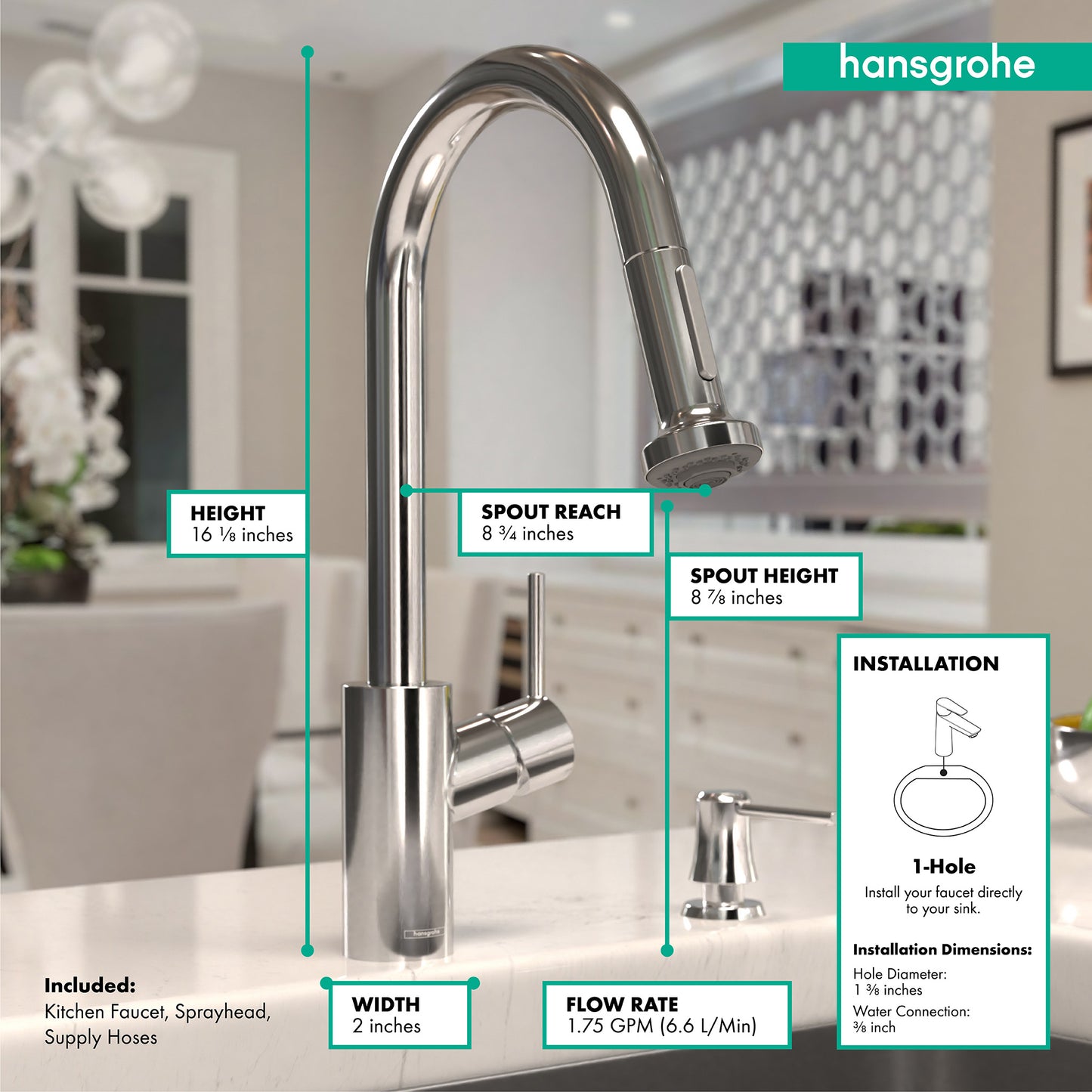 HANSGROHE 14877001 Chrome Talis S² Modern Kitchen Faucet 1.75 GPM