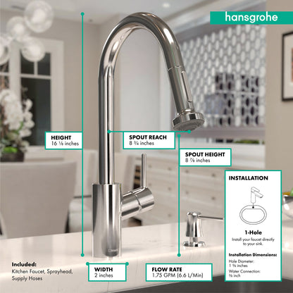 HANSGROHE 14877001 Talis S² HighArc Kitchen Faucet, 2-Spray Pull-Down, 1.75 GPM - Chrome