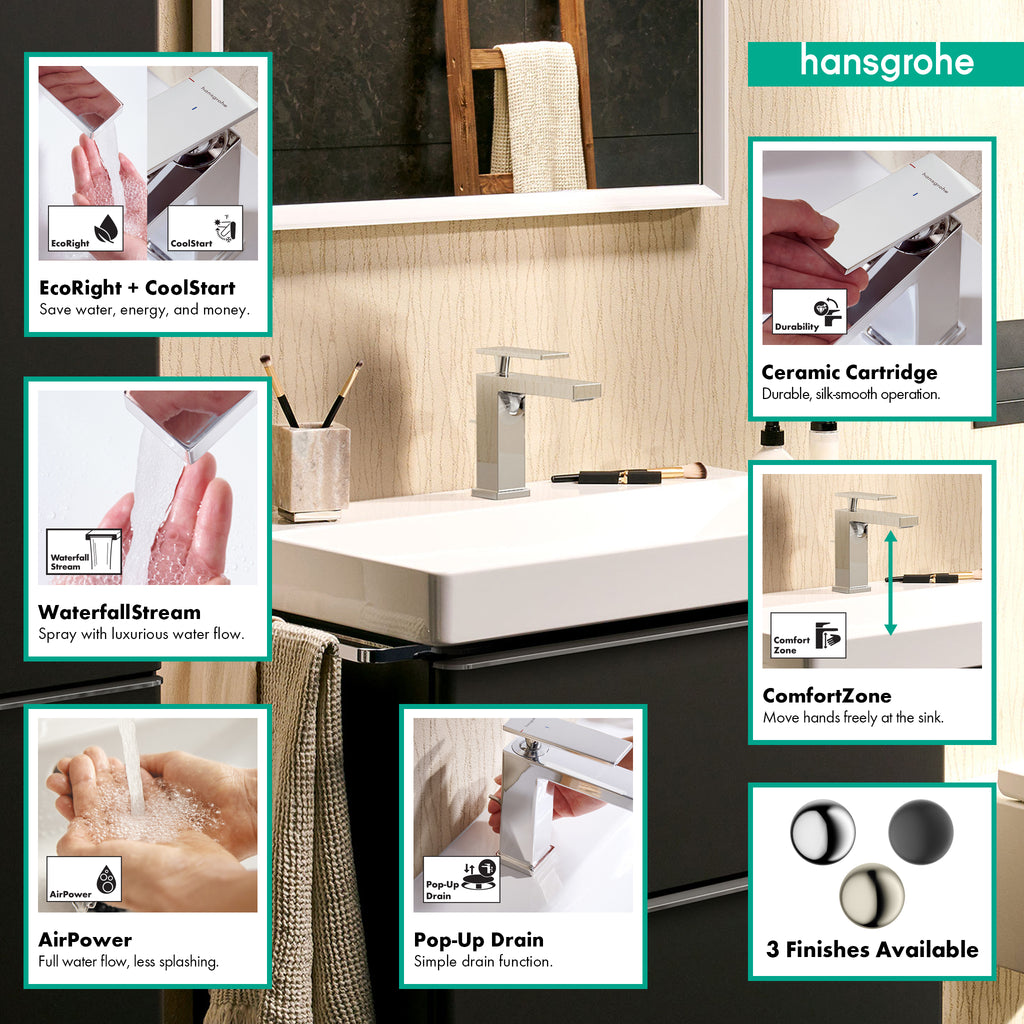 HANSGROHE 73014001 Tecturis E Single-Hole Faucet 110 with Pop-Up Drain, 1.2 GPM - Chrome
