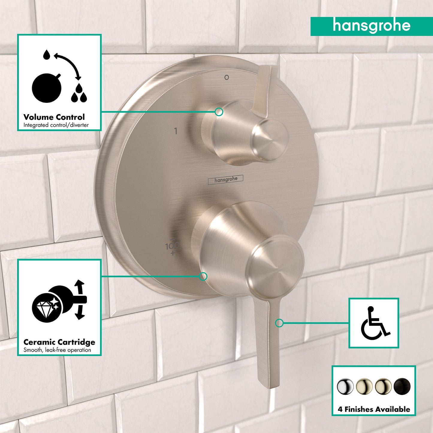 HANSGROHE 15752821 Ecostat Classic Thermostatic Trim with Volume Control, Round - Brushed Nickel