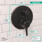 HANSGROHE 04449920 Ecostat Classic Pressure Balance Trim with Diverter, Round - Rubbed Bronze