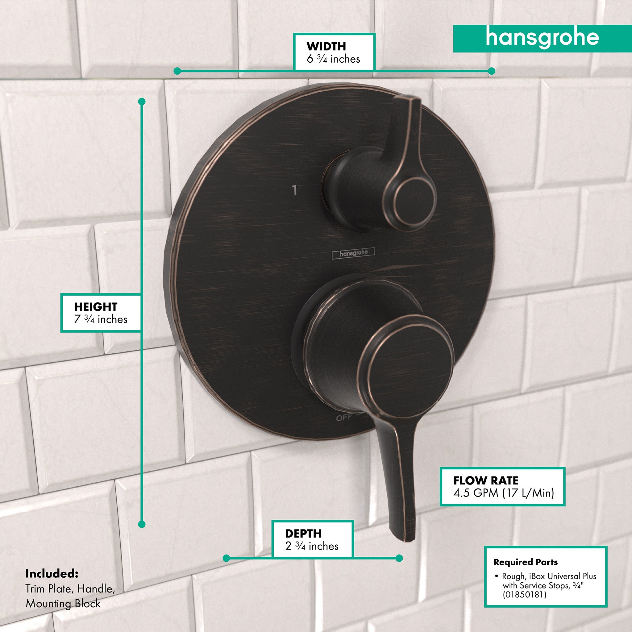 HANSGROHE 04449920 Ecostat Classic Pressure Balance Trim with Diverter, Round - Rubbed Bronze