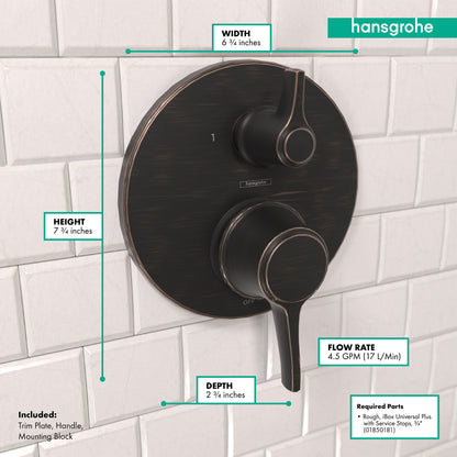 HANSGROHE 04449920 Ecostat Classic Pressure Balance Trim with Diverter, Round - Rubbed Bronze