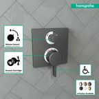 HANSGROHE 15714341 Ecostat Square Thermostatic Trim with Volume Control and Diverter - Brushed Black Chrome