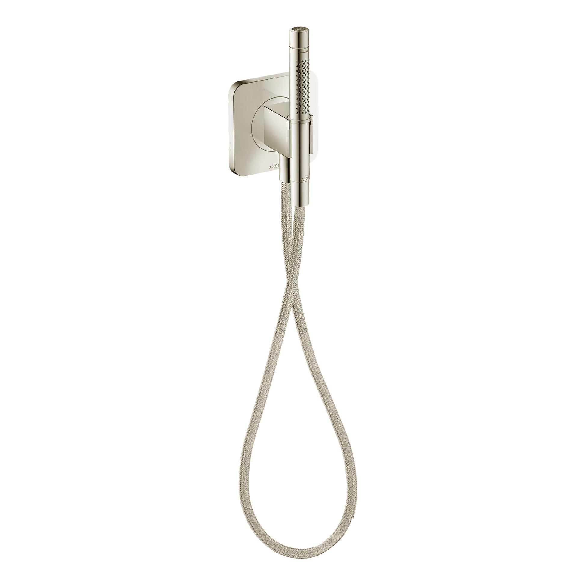 AXOR 49626831 Citterio C Handshower Holder Softsquare with Outlet 5"x5" with Handshower and Textile Hose, 2.5 GPM - Polished Nickel