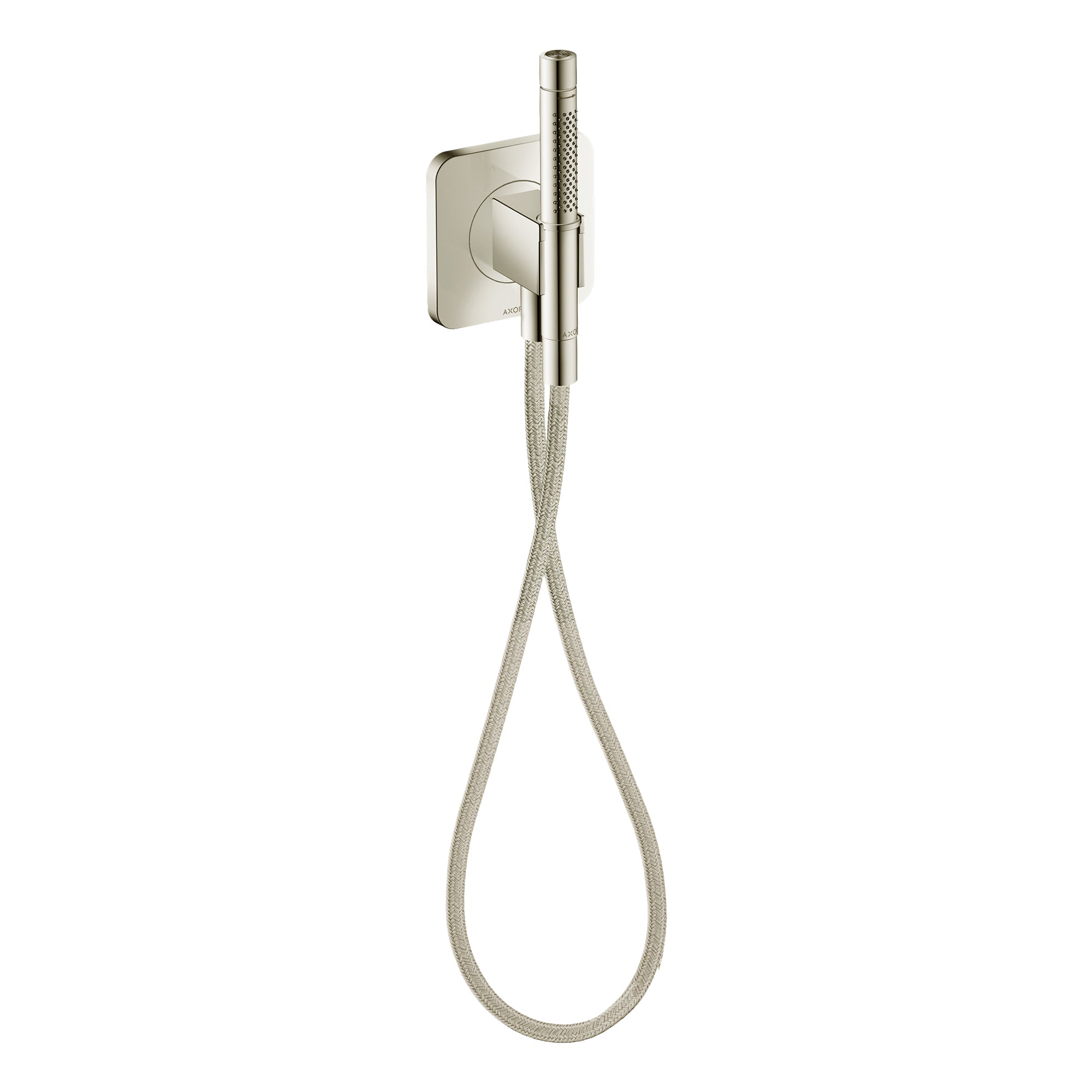 AXOR 49626831 Citterio C Handshower Holder Softsquare with Outlet 5"x5" with Handshower and Textile Hose, 2.5 GPM - Polished Nickel
