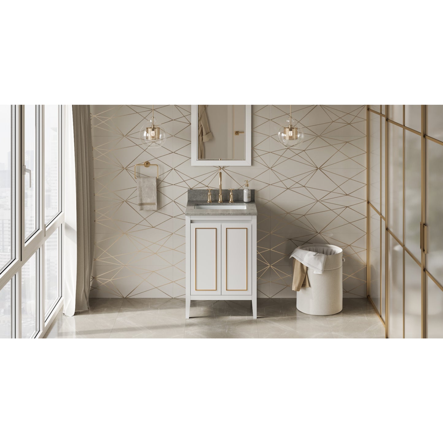 JEFFREY ALEXANDER VKITPER24WHSGR 24" White Percival Vanity, Steel Grey Cultured Marble Vanity Top, undermount rectangle bowl , White