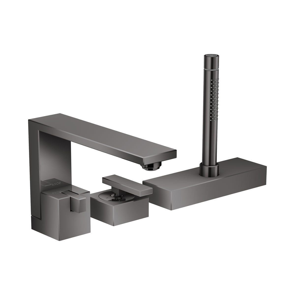 AXOR 46430331 Edge 3-Hole Roman Tub Set Trim with 1.75 GPM Handshower - Polished Black Chrome