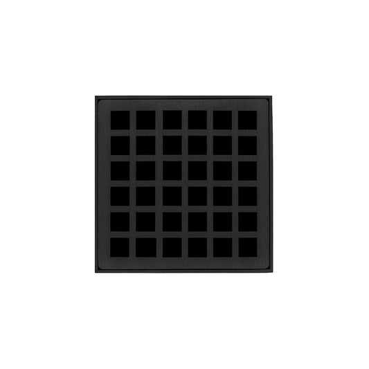 INFINITY DRAIN QD 4-2H BK QD 4 4" x 4" QD 4 Complete Kit with Squares Pattern Decorative Plate in Matte Black with Cast Iron Drain Body for Hot Mop, 2" Outlet