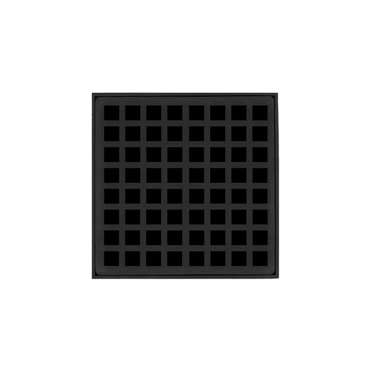 INFINITY DRAIN QDB 5-S BK QD 5 5" x 5" QDB 5 Complete Kit with Squares Pattern Decorative Plate in Matte Black with Stainless Steel Bonded Flange Drain Body, 2" No Hub Outlet