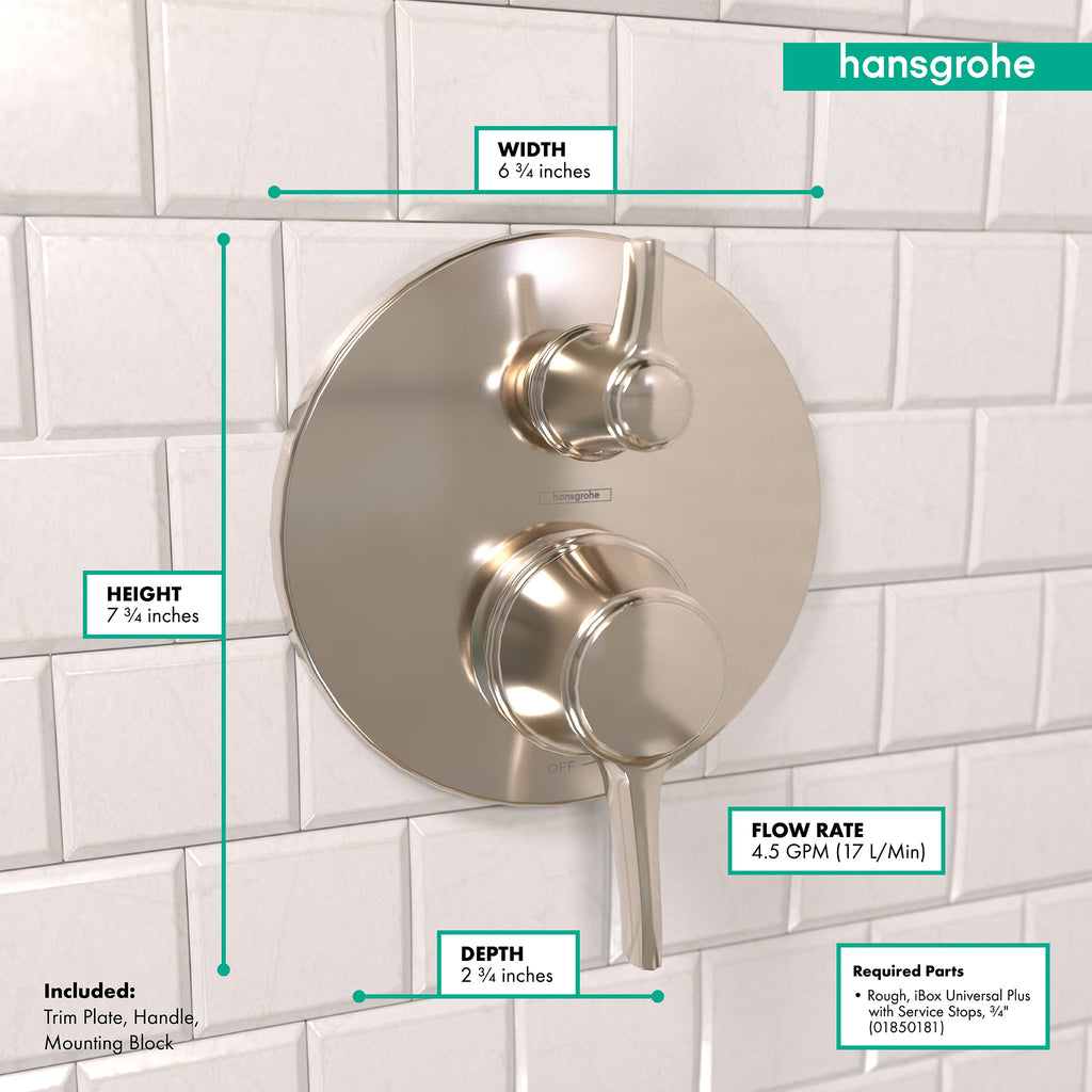HANSGROHE 04449830 Ecostat Classic Pressure Balance Trim with Diverter, Round - Polished Nickel
