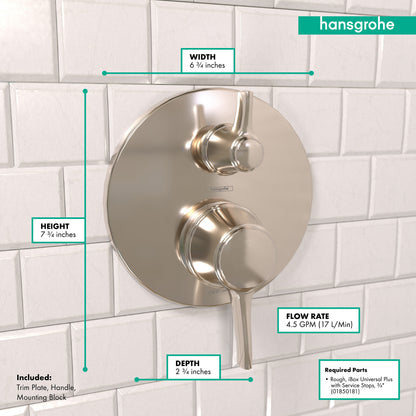 HANSGROHE 04449830 Ecostat Classic Pressure Balance Trim with Diverter, Round - Polished Nickel