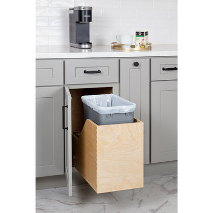 HARDWARE RESOURCES CAN-WBMS35G Single 35 Quart Wood Bottom-Mount Soft-close Trashcan Rollout for Hinged Doors, Includes Grey Can - Grey