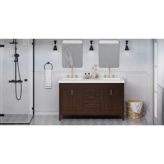 JEFFREY ALEXANDER VKITTHE60DWRER Theodora 60" Double Bathroom Vanity Set - Dark Walnut