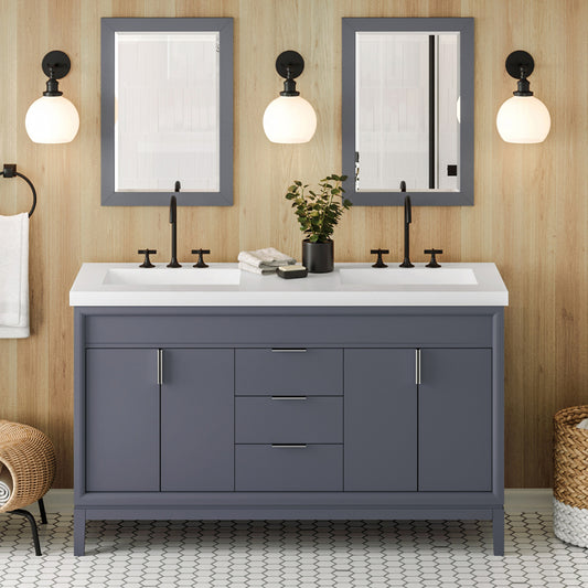 JEFFREY ALEXANDER VKITTHE60BSRER Theodora 60" Double Bathroom Vanity Set - Blue Steel