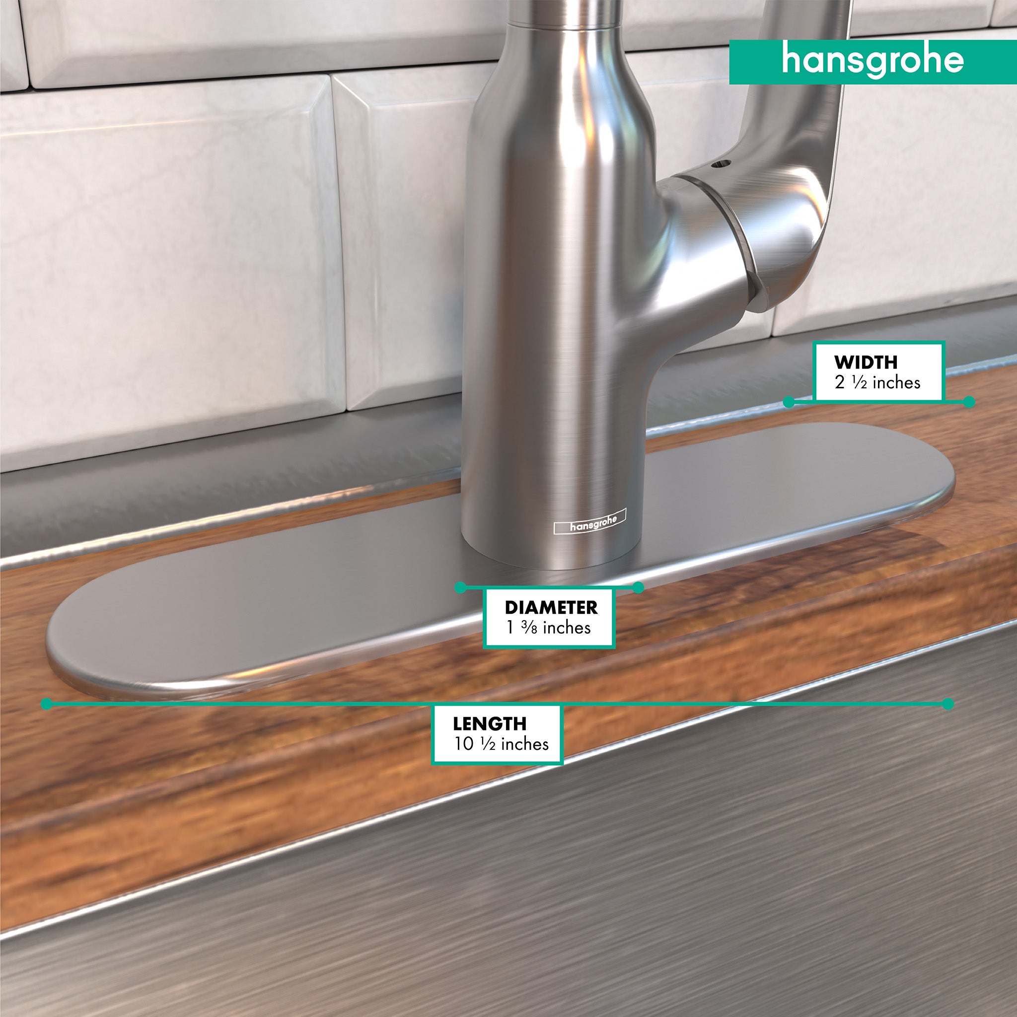HANSGROHE 14019861  Base Plate for Single-Hole Kitchen Faucets, 10" - Stainless Steel Optic