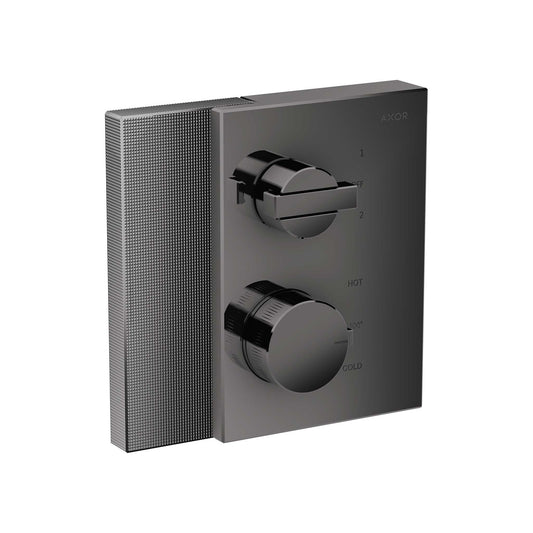 AXOR 46761331 Edge Thermostatic Trim with Volume Control and Diverter - Diamond Cut - Polished Black Chrome