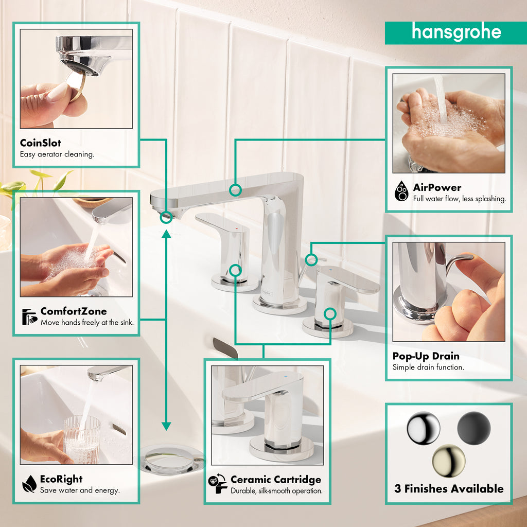 HANSGROHE 72530001 Rebris S Widespread Faucet 110 with Pop-Up Drain, 1.2 GPM - Chrome