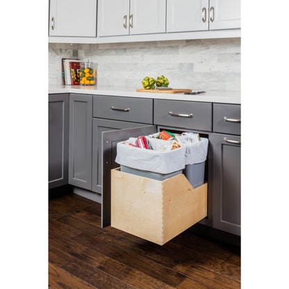 HARDWARE RESOURCES CAN-WBMD35G Double 35 Quart Wood Bottom-Mount Soft-close Trashcan Rollout for Hinged Doors, Includes Two Grey Cans - Grey