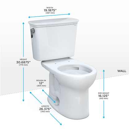 TOTO CST785CEF#51 Drake Transitional Two-Piece Round 1.28 Gpf Universal Height Tornado Flush Toilet - Ebony