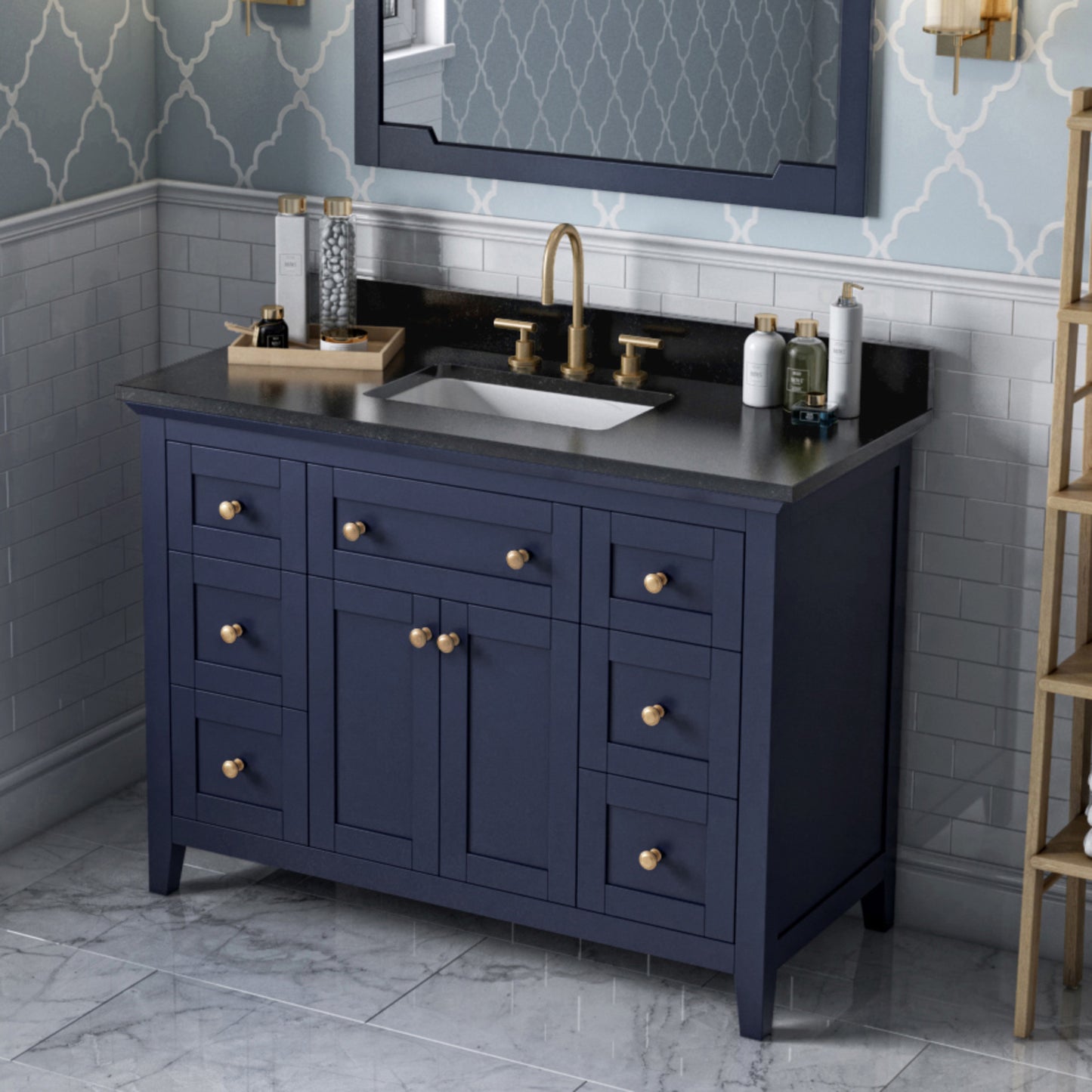 JEFFREY ALEXANDER VKITCHA48BLBGR 48" Hale Blue Chatham Vanity, Black Granite Vanity Top, undermount rectangle bowl - Hale Blue