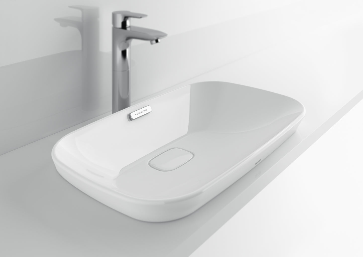 TOTO LT995G#01 Neorest Kiwami Rectangular Semi-Recessed Fireclay Vessel Bathroom Sink with CEFIONTECT , Cotton White