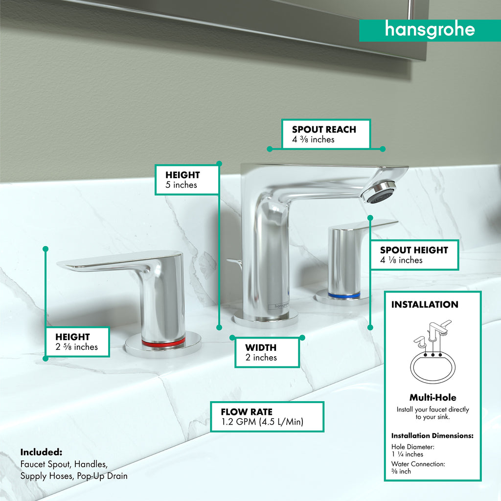 HANSGROHE 71733001 Talis E Widespread Faucet 150 with Pop-Up Drain, 1.2 GPM - Chrome
