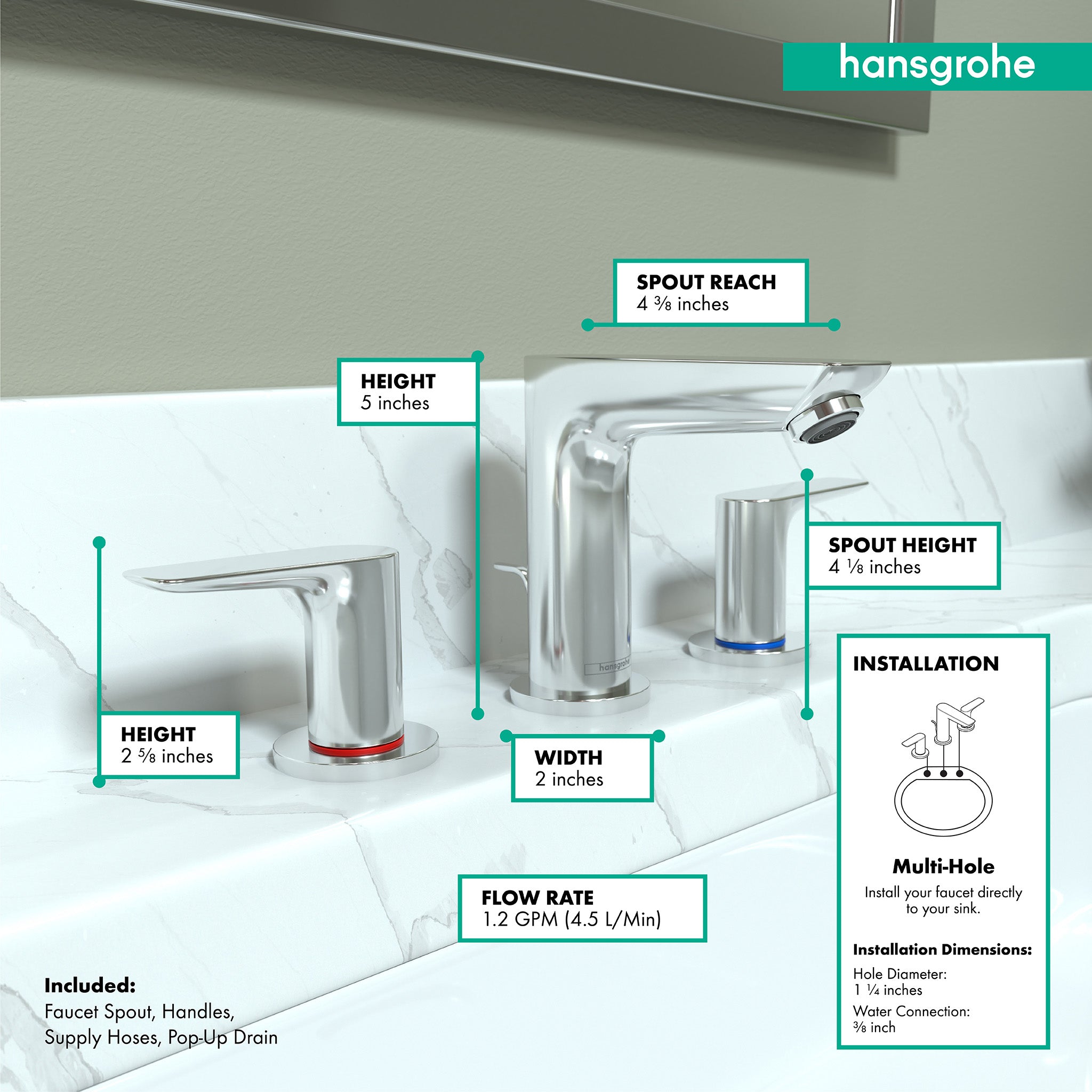 HANSGROHE 71733001 Talis E Widespread Faucet 150 with Pop-Up Drain, 1.2 GPM - Chrome
