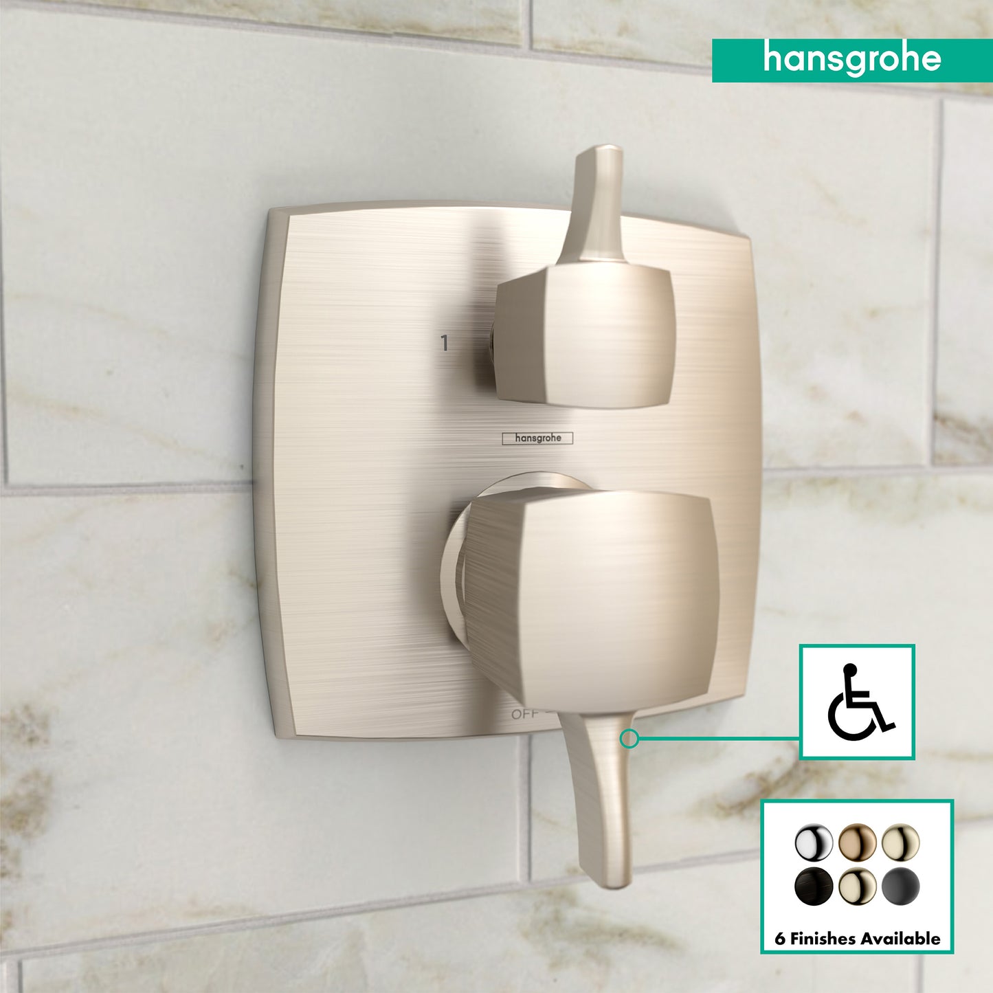 HANSGROHE 15865821 Ecostat Classic Pressure Balance Trim Classic Square with Diverter - Brushed Nickel