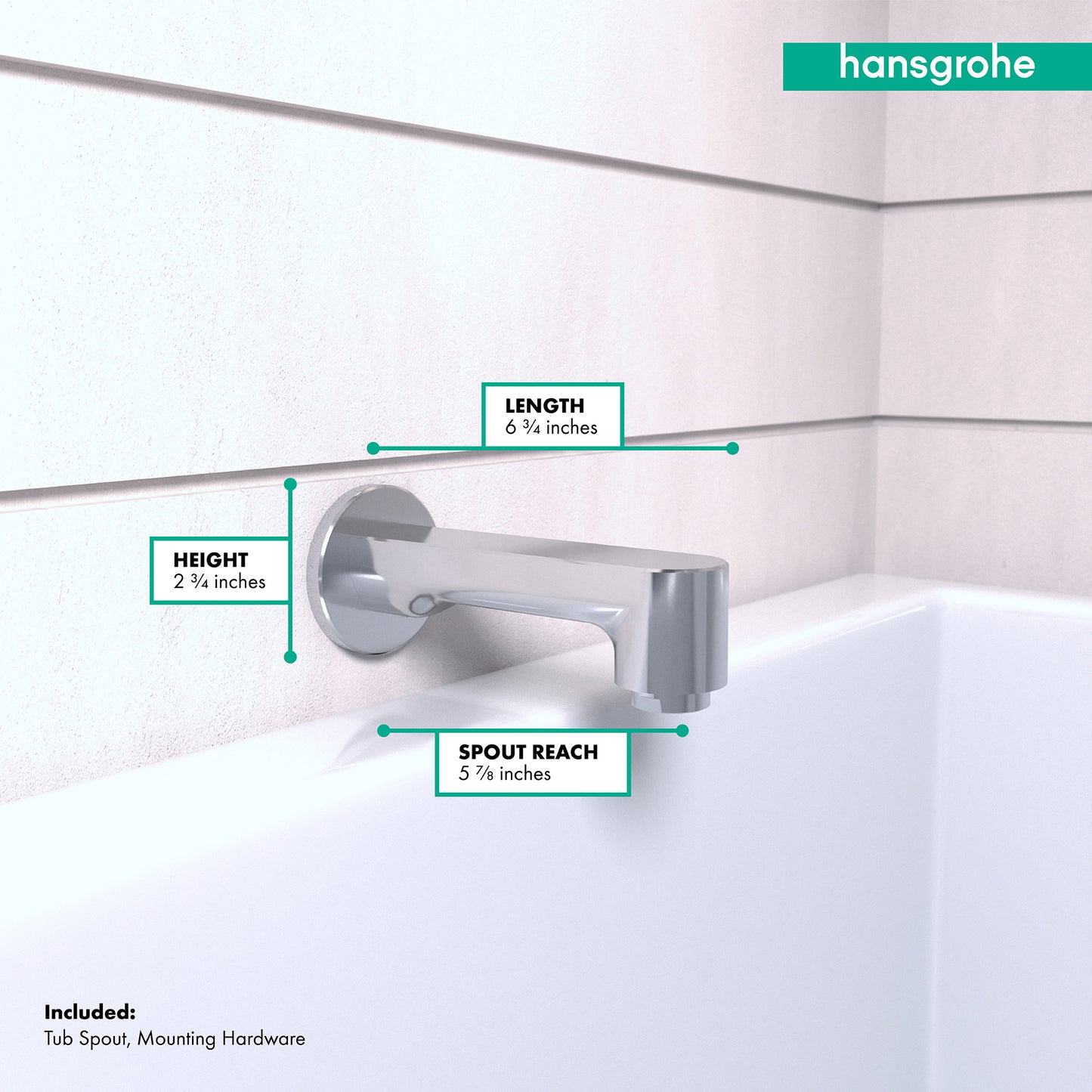 HANSGROHE 14413001 Chrome Metris S Modern Tub Spout