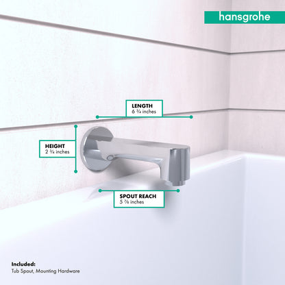 HANSGROHE 14413001 Chrome Metris S Modern Tub Spout