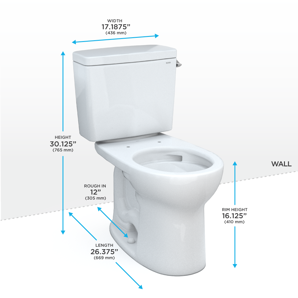 TOTO CST775CEFRG#01 Drake Two-Piece Round 1.28 Gpf Universal Height Tornado Flush Toilet With Cefiontect - Cotton White