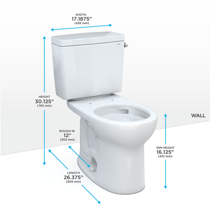 TOTO CST775CEFRG#01 Drake Two-Piece Round 1.28 Gpf Universal Height Tornado Flush Toilet With Cefiontect - Cotton White