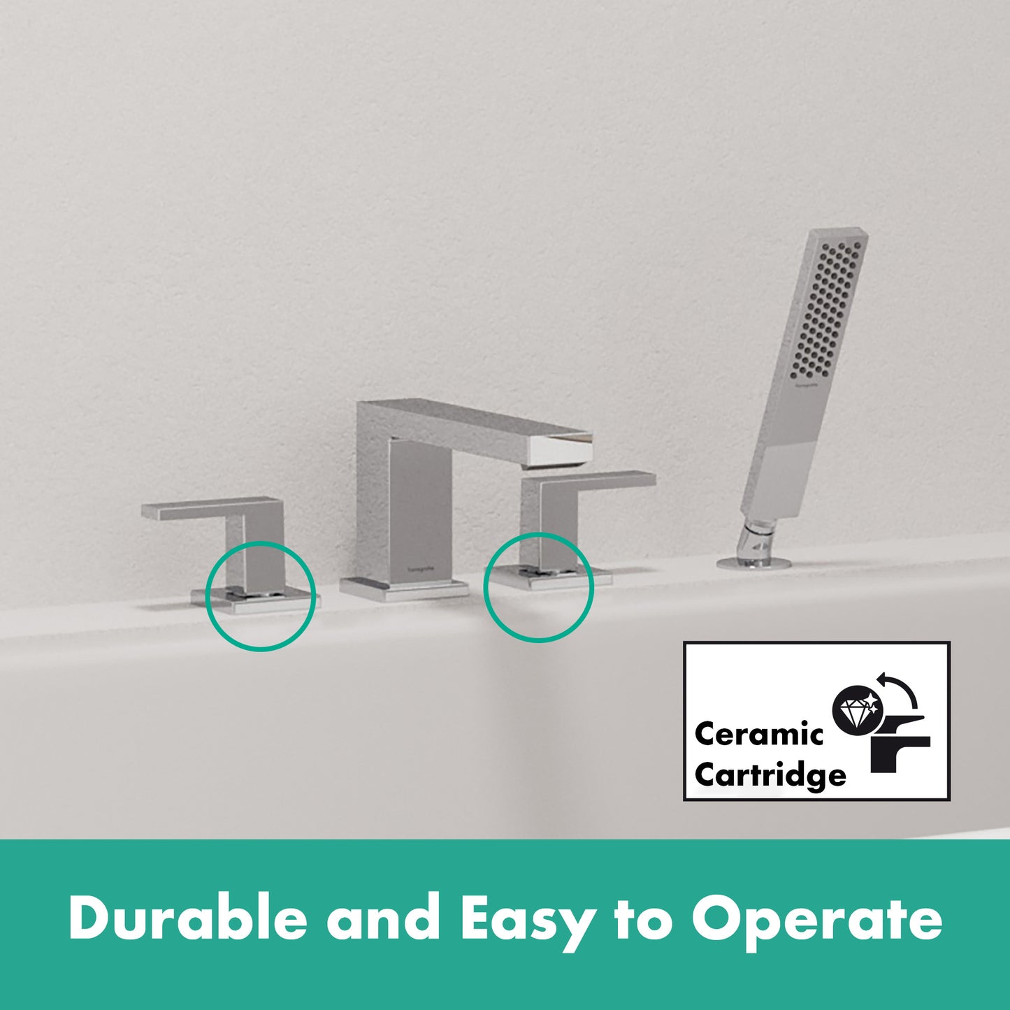 HANSGROHE 73444001 Tecturis E 4-Hole Roman Tub Set Trim with 1.75 Handshower - Chrome
