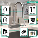 HANSGROHE 73831801 Aquno Select HighArc Kitchen Faucet, 3-Spray Pull-Down with sBox, 1.75 GPM - Stainless Steel Optic