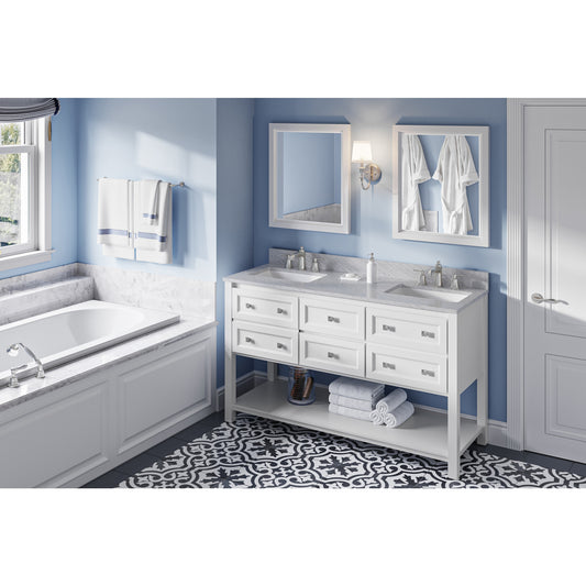 JEFFREY ALEXANDER VN2ADL-60-WH-NT 60" White Adler Vanity, double bowl - White