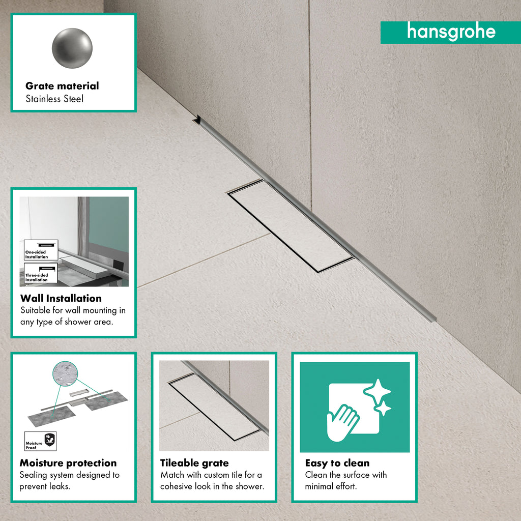HANSGROHE 56219001 RainDrain Minimalistic Complete Set 2", 27 5/8" Trim and Installation Set - Brushed Stainless Steel