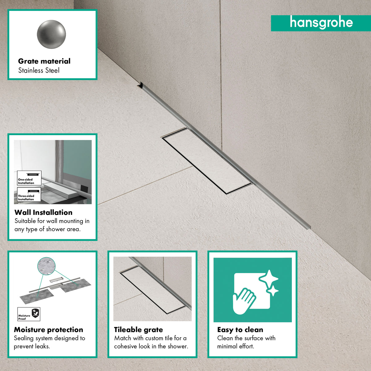 HANSGROHE 56219001 RainDrain Minimalistic Complete Set 2", 27 5/8" Trim and Installation Set - Brushed Stainless Steel