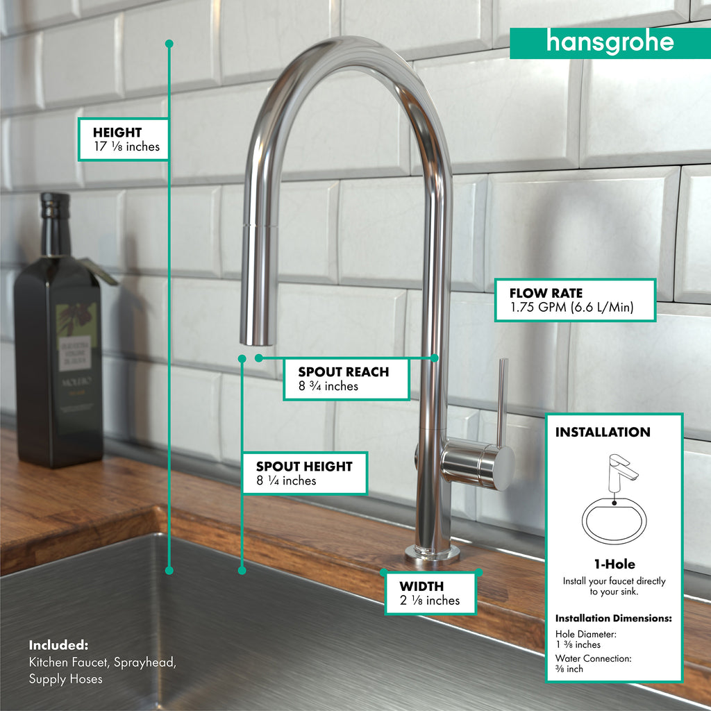 HANSGROHE 72800001 Talis N HighArc Kitchen Faucet, O-Style 2-Spray Pull-Down, 1.75 GPM - Chrome