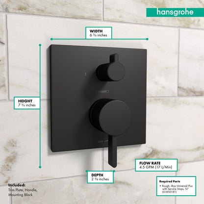 HANSGROHE 15862671 Ecostat Pressure Balance Trim Square with Diverter - Matte Black